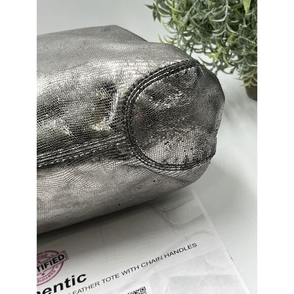 Michael Kors Authenticated Lacey Nickel Silver Leather Foldover Tote Metal Chain - Picture 11 of 15